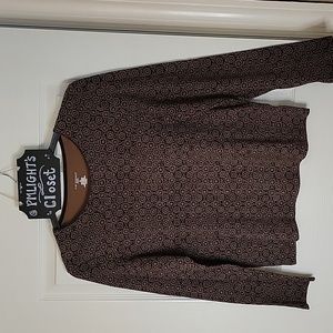 Kim Rogers Petite Large Shirt Brown Tan Long Sleeve